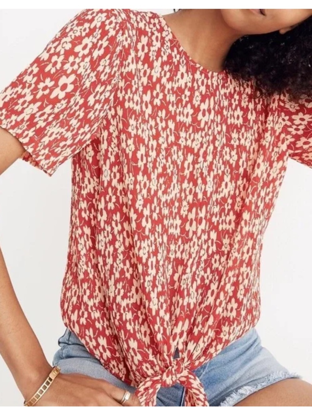 Madewell Button-back Tie Tee in Full Bloom Sz Large